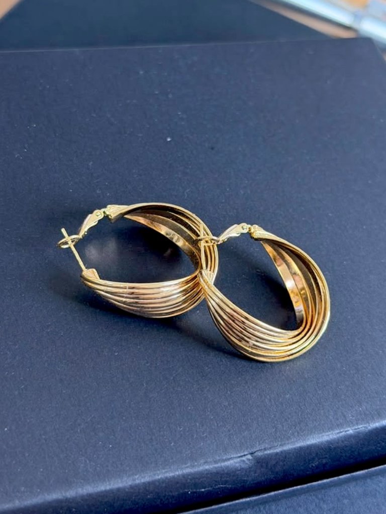 Gold Twisted Layered Geometric Hoop Earrings | Elegant Luxury Look Jewelry